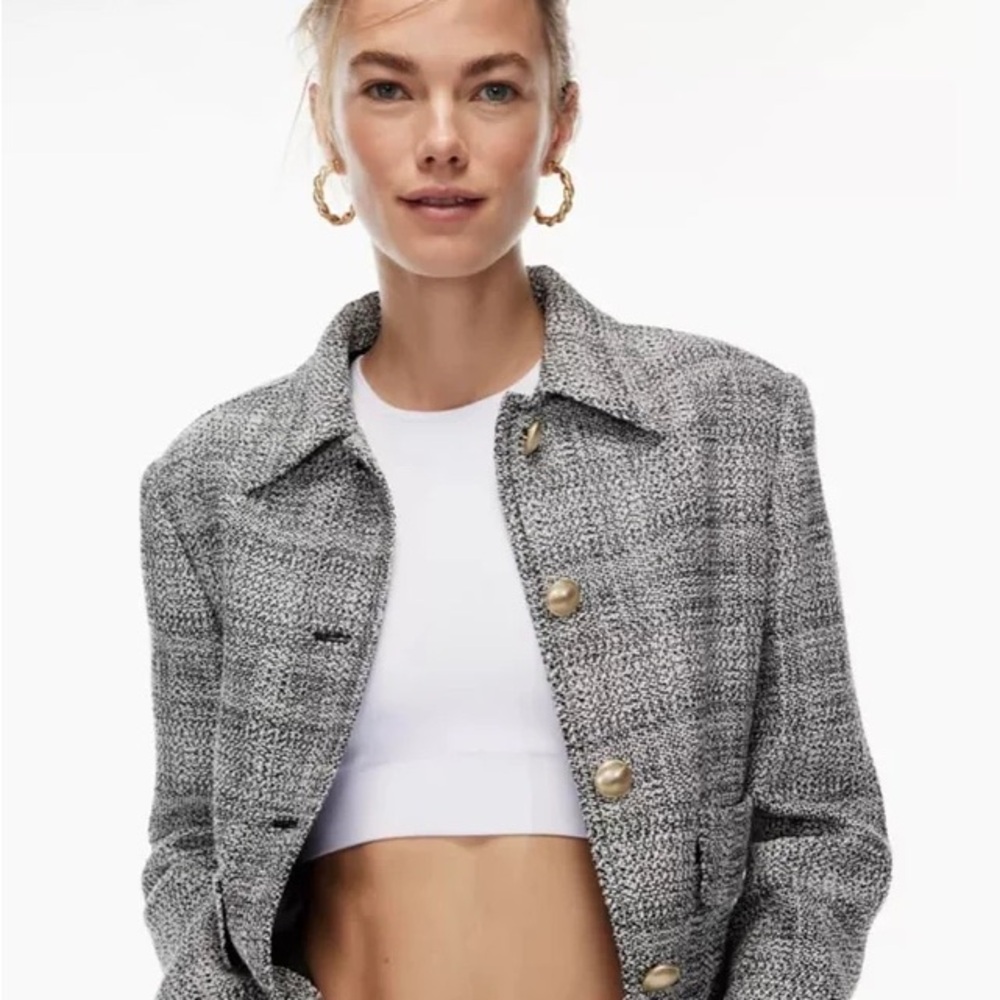 Aritzia Babaton Frances Tweed Jacket with Gold Button Details